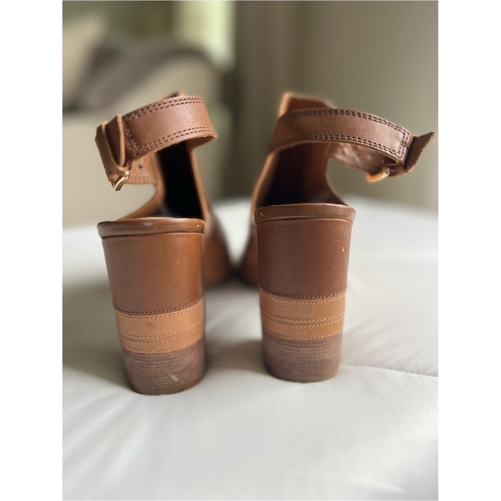 ALDO Brown Leather Open Toe Slingback Block Heel Ankle Strap Buckle US 9 - Picture 5 of 9